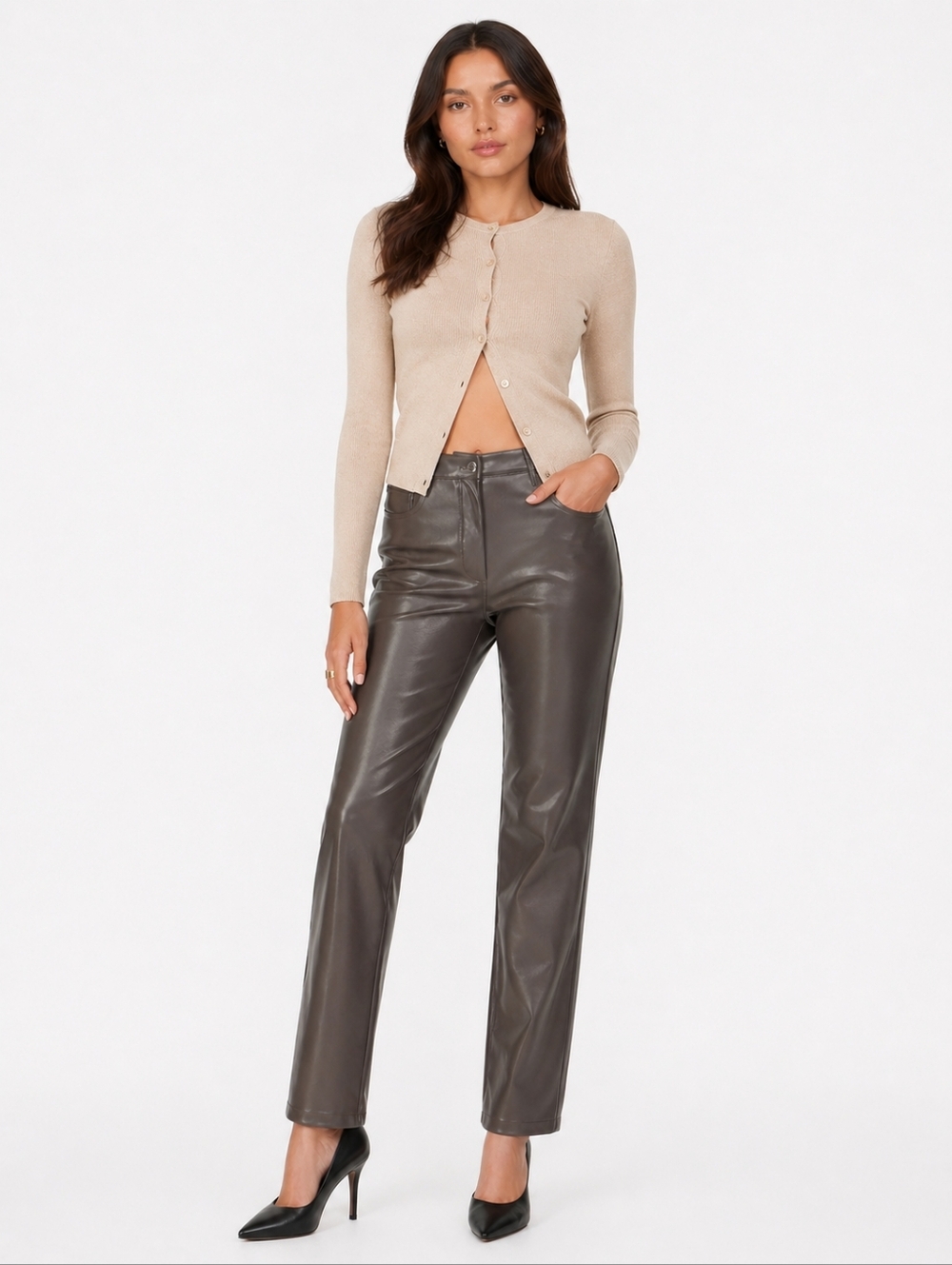 Aritzia Women's Melina Wilfred Charcoal Gray Vegan Faux Leather Pants Size 10